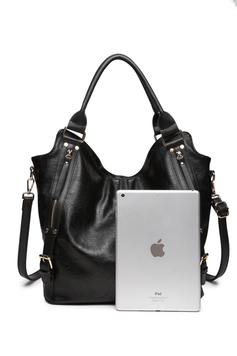 ITSCOSY Women Tote Bag Handbags PU Leather Fashion Hobo Shoulder Bags with Adjustable Shoulder Strap, L, Black - Image 2